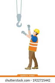 Worker, builder works with a construction tool. Vector illustration of a man constructor with instruments in his hands