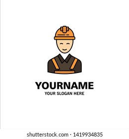 Worker, Building, Carpenter, Construction, Repair Business Logo Template. Flat Color