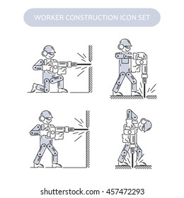 Worker Building and Construction Icons set. Repair logo collection. Isolated gray sign white background. Vector illustration. Usable for web, infographic and print