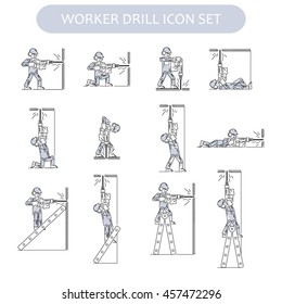 Worker Building and Construction Icons set. Repair logo collection. Isolated gray sign white background. Vector illustration. Usable for web, infographic and print