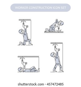Worker Building and Construction Icons set. Repair logo collection. Isolated gray sign white background. Vector illustration. Usable for web, infographic and print