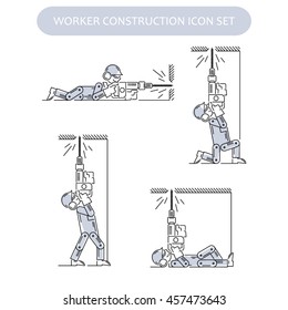 Worker Building and Construction Icons set. Repair logo collection. Isolated gray sign white background. Vector illustration. Usable for web, infographic and print