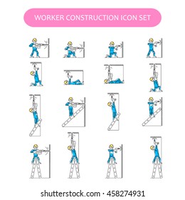 Worker Building and Construction Icons set. Repair logo collection. Isolated color sign white background. Vector illustration. Usable for web, infographic and print