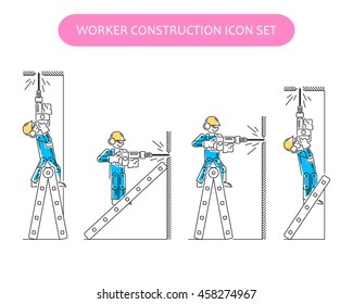 Worker Building and Construction Icons set. Repair logo collection. Isolated color sign white background. Vector illustration. Usable for web, infographic and print