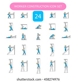 Worker Building and Construction Icons set. Repair logo collection. Isolated color sign white background. Vector illustration. Usable for web, infographic and print