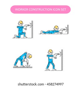 Worker Building and Construction Icons set. Repair logo collection. Isolated color sign white background. Vector illustration. Usable for web, infographic and print