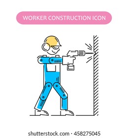 Worker Building and Construction Icons set. Repair logo collection. Isolated color sign white background. Vector illustration. Usable for web, infographic and print