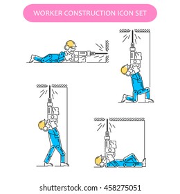 Worker Building and Construction Icons set. Repair logo collection. Isolated color sign white background. Vector illustration. Usable for web, infographic and print