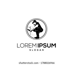 Worker building logo design silhouette