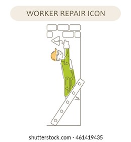 Worker Building, Repair and Construction Icon. Work logo collection. Isolated color sign white background. Vector illustration. Usable for web, infographic and print