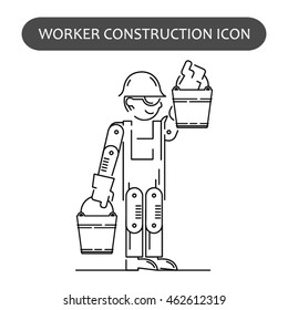 Worker Building, Repair and Construction Icon. Work logo collection. Isolated black sign white background. Vector illustration. Usable for web, infographic and print