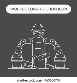 Worker Building, Repair and Construction Icon. Work logo collection. Isolated white sign black background. Vector illustration. Usable for web, infographic and print