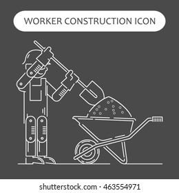 Worker Building, Repair and Construction Icon. Work logo collection. Isolated white sign black background. Vector illustration. Usable for web, infographic and print