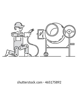 Worker Building, Repair and Construction Icon. Work logo collection. Isolated black and gray sign white background. Vector illustration. Usable for web, infographic and print