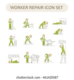 Worker Building, Repair and Construction Icons set. Repair logo collection. Isolated color sign white background. Vector illustration. Usable for web, infographic and print