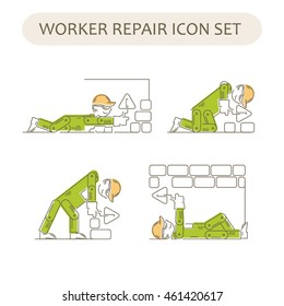 Worker Building, Repair and Construction Icons set. Repair logo collection. Isolated color sign white background. Vector illustration. Usable for web, infographic and print