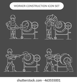 Worker Building, Repair and Construction Icons set. Repair logo collection. Isolated white sign black background. Vector illustration. Usable for web, infographic and print