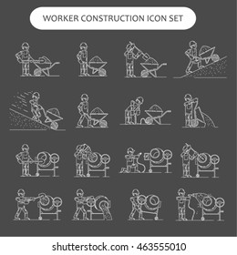 Worker Building, Repair and Construction Icons set. Repair logo collection. Isolated white sign black background. Vector illustration. Usable for web, infographic and print