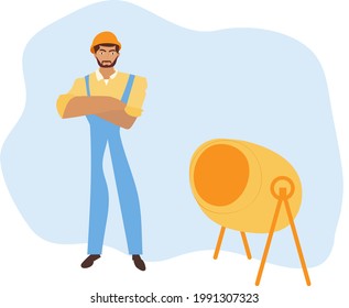 the worker builds a house on a construction site