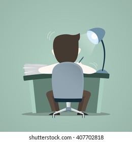 Worker businessman is working in an Office. Vector illustration