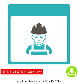 Worker Calendar Page icon. Vector EPS illustration style is flat iconic bicolor symbol, grey and cyan colors.