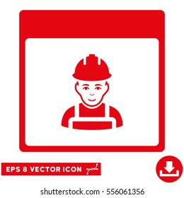 Worker Calendar Page icon. Vector EPS illustration style is flat iconic symbol, red color.