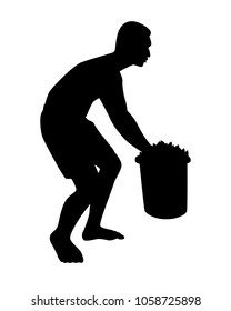Worker carry basket silhouette vector
