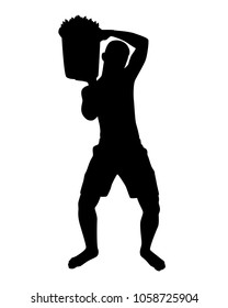Worker carry basket silhouette vector