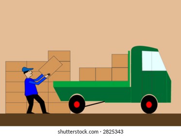 worker carrying boxes in truck