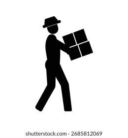 Worker carrying bricks silhouette vector art illustration