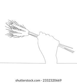 Worker carrying an ear of wheat. Single line work. Laborer day or food crisis concept idea.