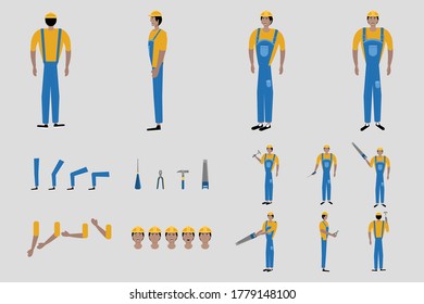 A worker carrying a hammer, saw and screwdriver
