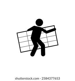 Worker carrying solar panel silhouette icon Vector
