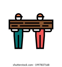 worker carrying wooden timber color icon vector. worker carrying wooden timber sign. isolated symbol illustration