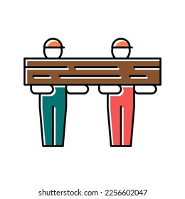 worker carrying wooden timber color icon vector. worker carrying wooden timber sign. isolated symbol illustration