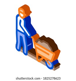 worker with cart icon vector. isometric worker with cart sign. color isolated symbol illustration