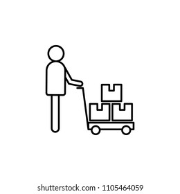 worker with a cart outline icon. Element of logistic icon for mobile concept and web apps. Thin line worker with a cart outline icon can be used for web and mobile on white background
