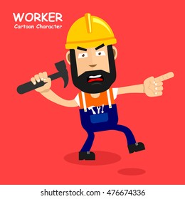 Worker cartoon character with expression of angry. Vector illustration eps.10