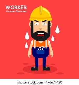 Worker cartoon character with expression of angry. Vector illustration eps.10