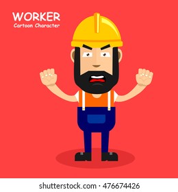 Worker cartoon character with expression of angry. Vector illustration eps.10