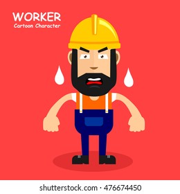 Worker cartoon character with expression of angry. Vector illustration eps.10