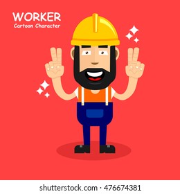 Worker cartoon character in laugh expression. Vector illustration eps.10