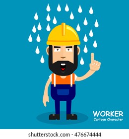 Worker cartoon character in shocked expression. Vector illustration eps.10