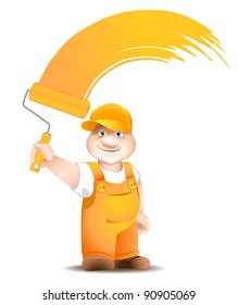 worker cartoon with platen dyes surface