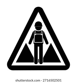 Pictograma del tropiezo de la precaución del trabajador aislado en blanco