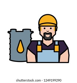 worker character with barrel of gasoline