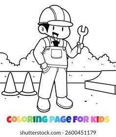 Worker character coloring page illustration