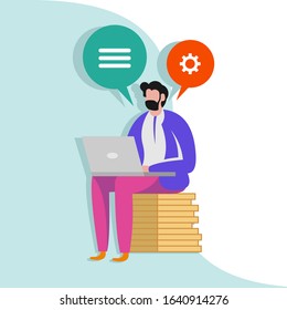 Worker character doing hard work. Time management and workflow management. People in action.