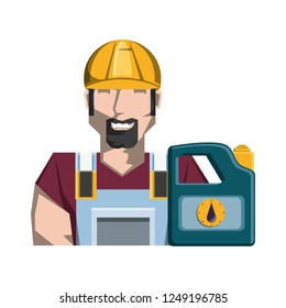 worker character with gallon of gasoline