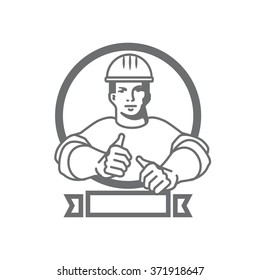 Worker character man in industry. Outline logo template